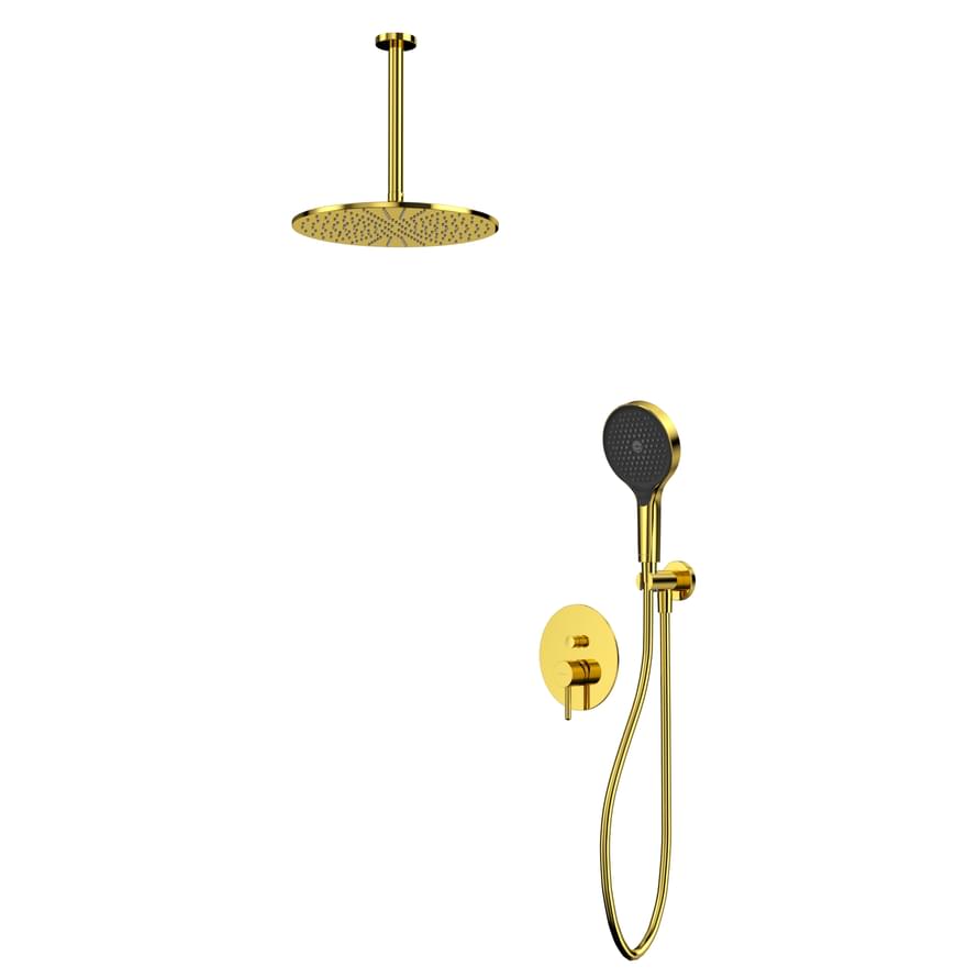 Плитка Whitecross Y Душевая система Y для душа скрытого монтажа с потолочным душем 300 мм и круглой лейкой золото  поверхность глянец
