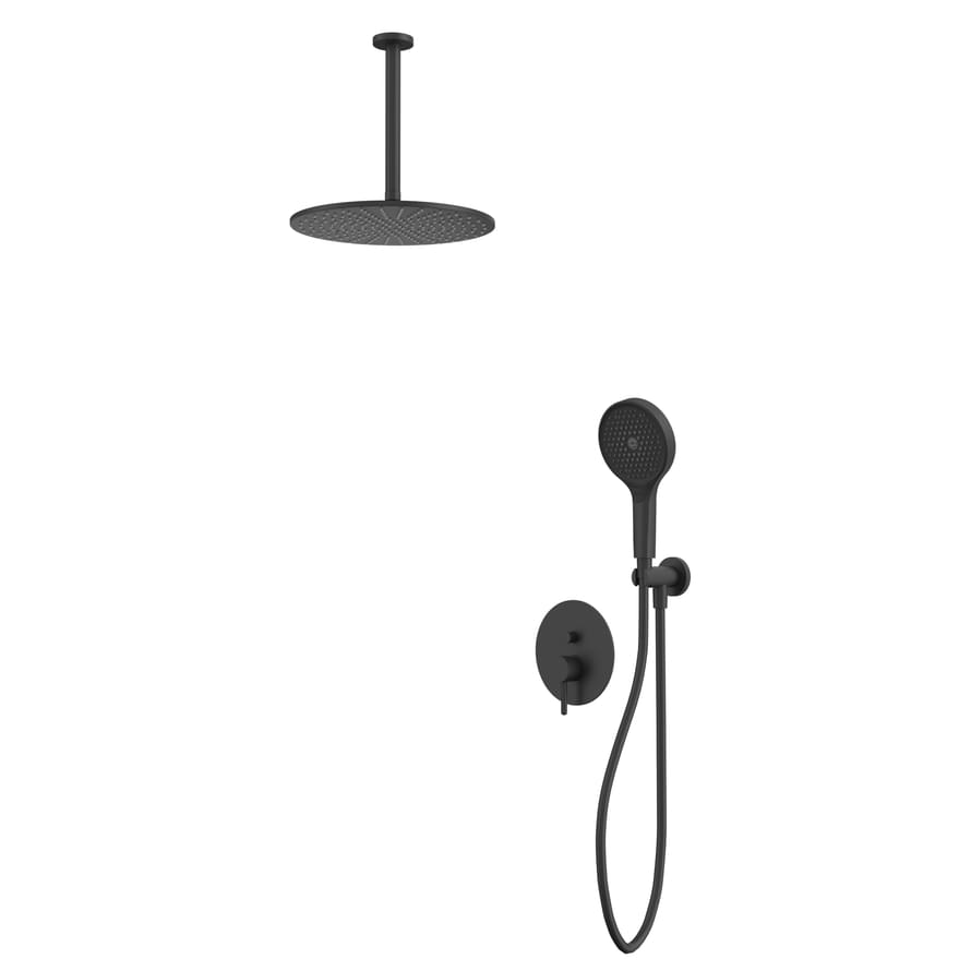 Плитка Whitecross Y Душевая система Y для душа скрытого монтажа с потолочным душем 300 мм и круглой лейкой черный матовый  поверхность матовая