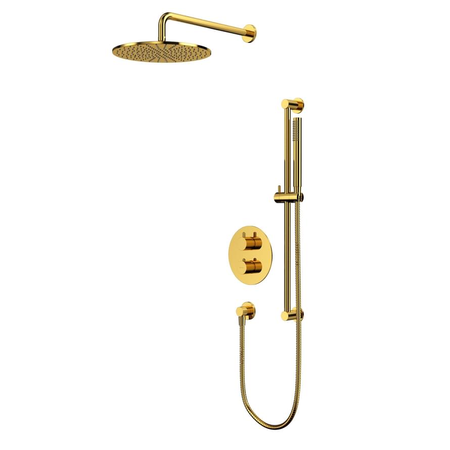 Плитка Whitecross Y Душевая система Y для душа скрытого монтажа с термостатом верхним душем 300 мм и стойкой золото  поверхность глянец