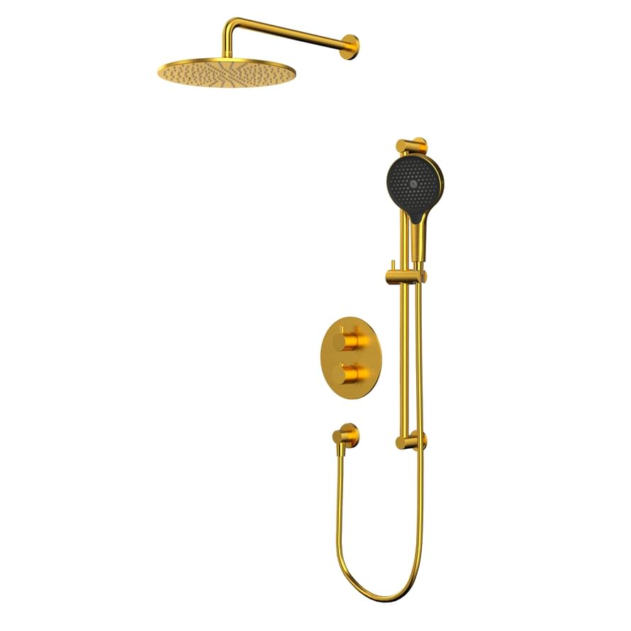 Плитка Whitecross Y Душевая система Y для душа скрытого монтажа с термостатом верхним душем 300 мм стойкой и круглой лейкой золото брашированное  поверхность брашированная