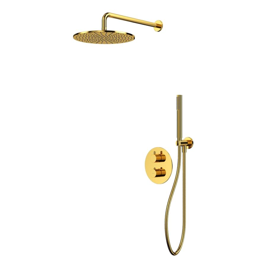 Плитка Whitecross Y Душевая система Y для душа скрытого монтажа с термостатом и верхним душем 300 мм золото  поверхность глянец