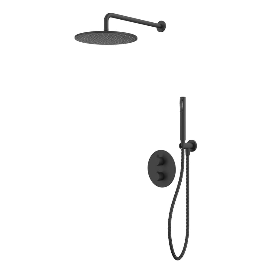 Плитка Whitecross Y Душевая система Y для душа скрытого монтажа с термостатом и верхним душем 300 мм черный матовый  поверхность матовая