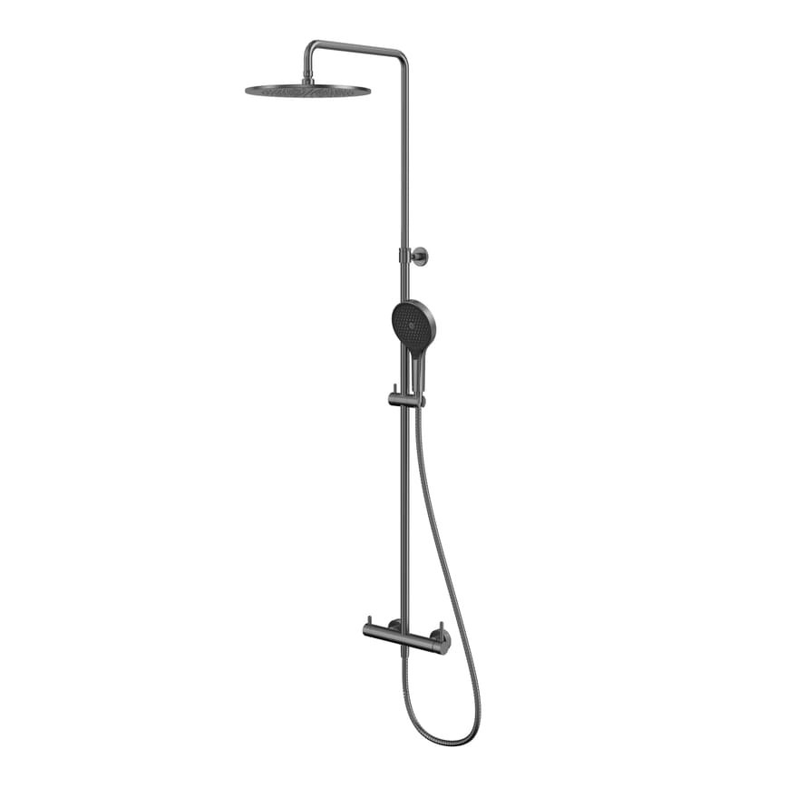 Плитка Whitecross Y Душевая система Y с верхним душем 300 мм и круглой лейкой оружейная сталь  поверхность брашированная