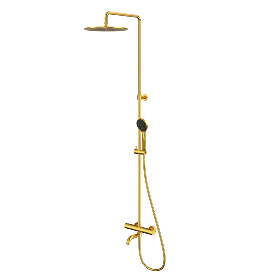 Плитка Whitecross Y Душевая система Y с термостатом верхним душем 300 мм и круглой лейкой BASIC золото брашированное  поверхность брашированная