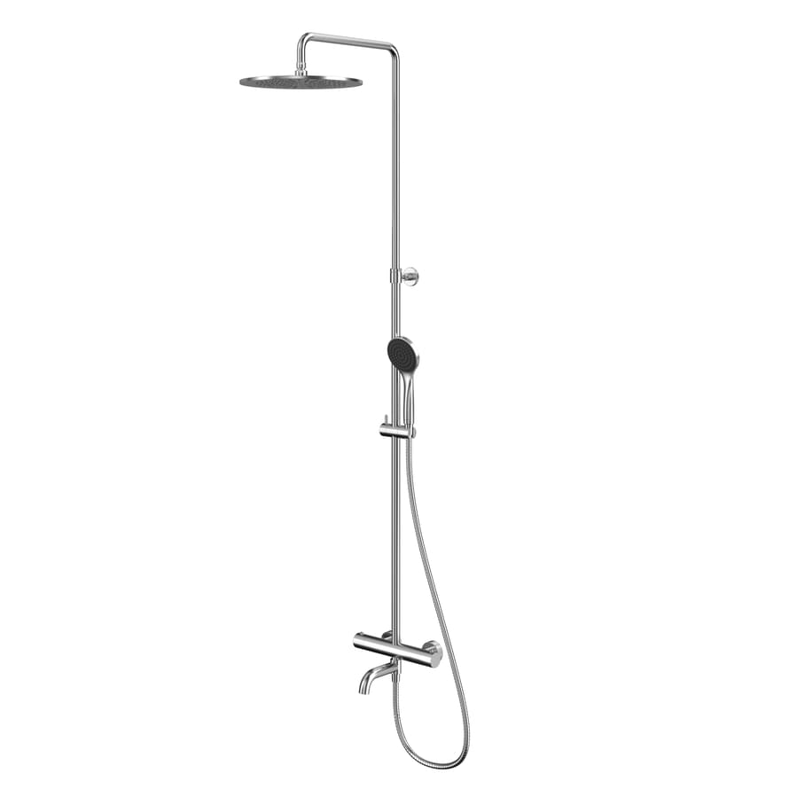 Плитка Whitecross Y Душевая система Y с термостатом верхним душем 300 мм и круглой лейкой BASIC никель  поверхность брашированная