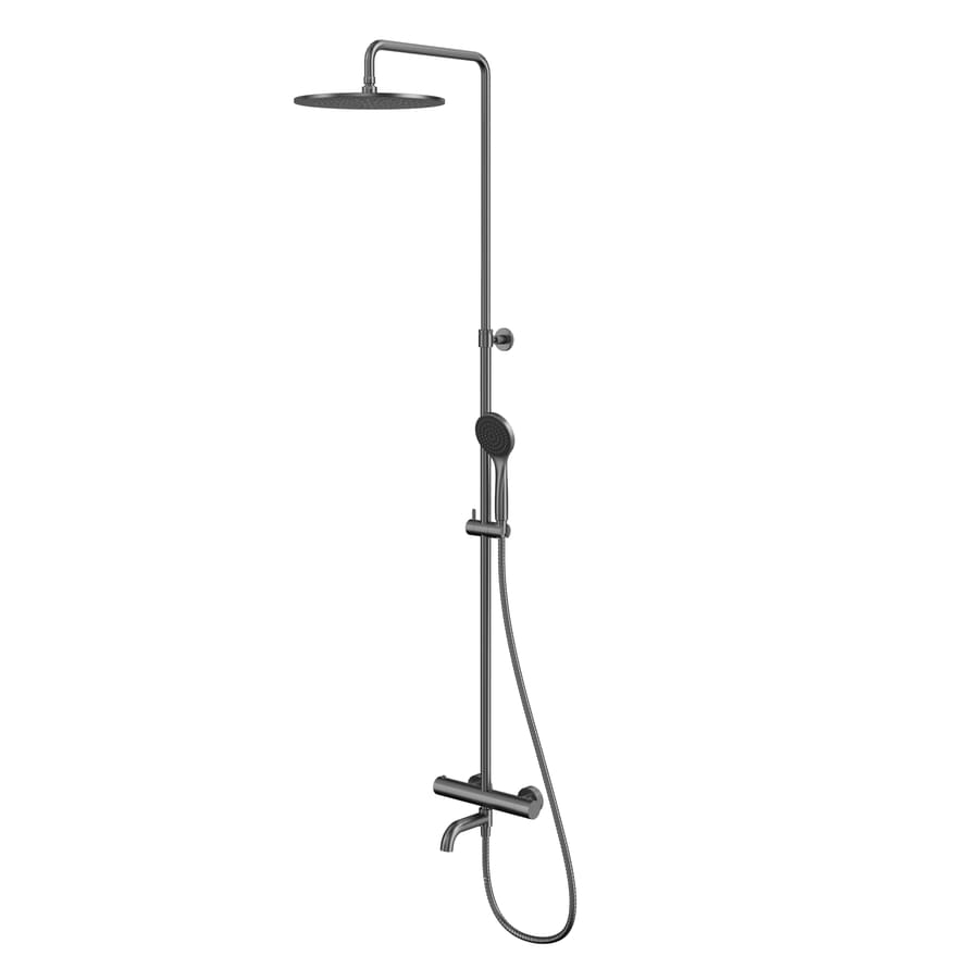 Плитка Whitecross Y Душевая система Y с термостатом верхним душем 300 мм и круглой лейкой BASIC оружейная сталь  поверхность брашированная