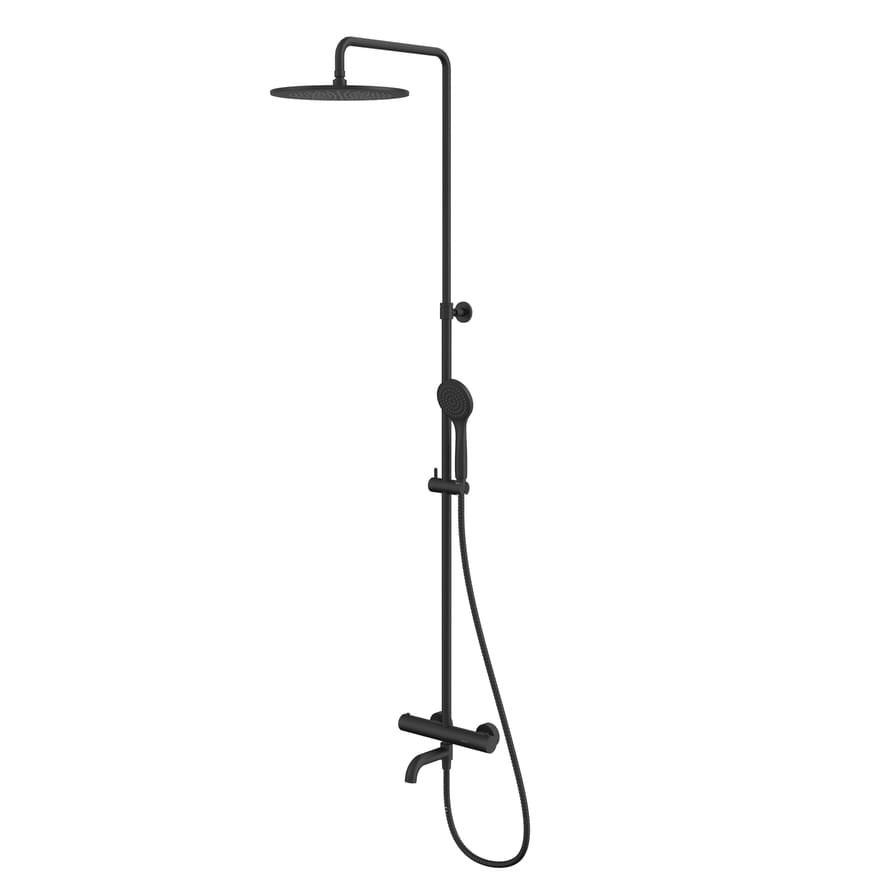 Плитка Whitecross Y Душевая система Y с термостатом верхним душем 300 мм и круглой лейкой BASIC черный матовый  поверхность матовая