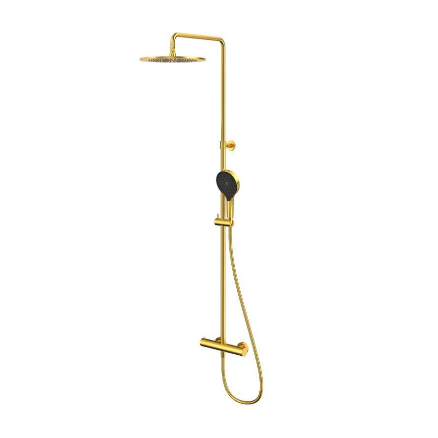 Плитка Whitecross Y Душевая система Y с термостатом верхним душем 300 мм и круглой лейкой без излива золото брашированное  поверхность брашированная