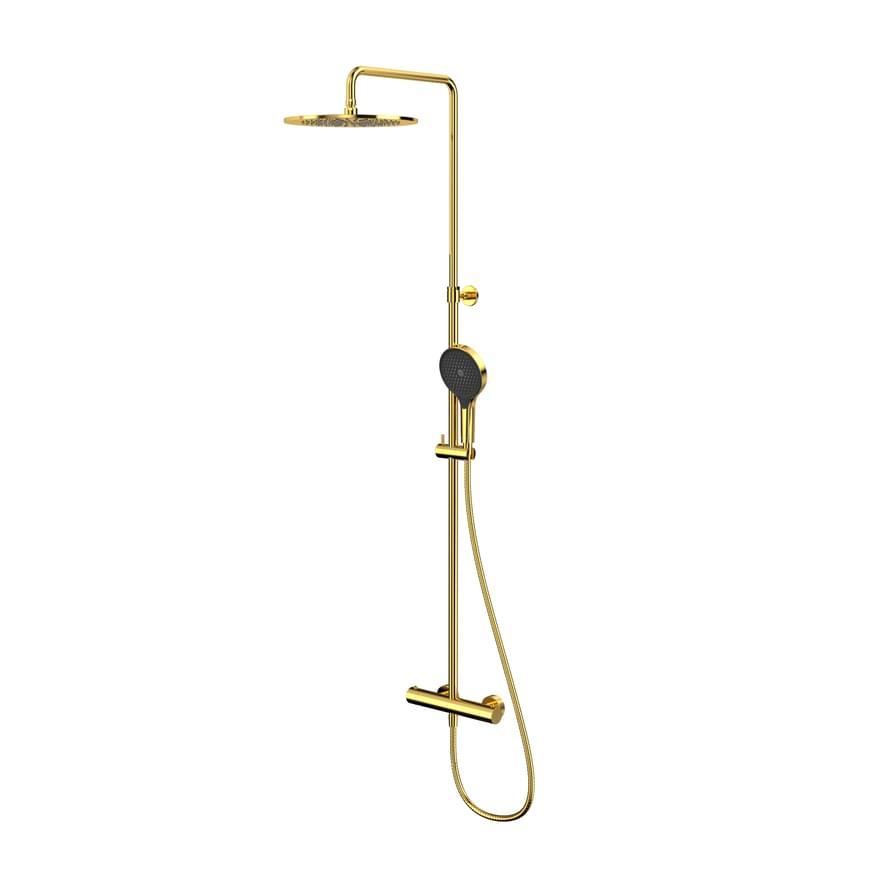 Плитка Whitecross Y Душевая система Y с термостатом верхним душем 300 мм и круглой лейкой без излива золото  поверхность глянец