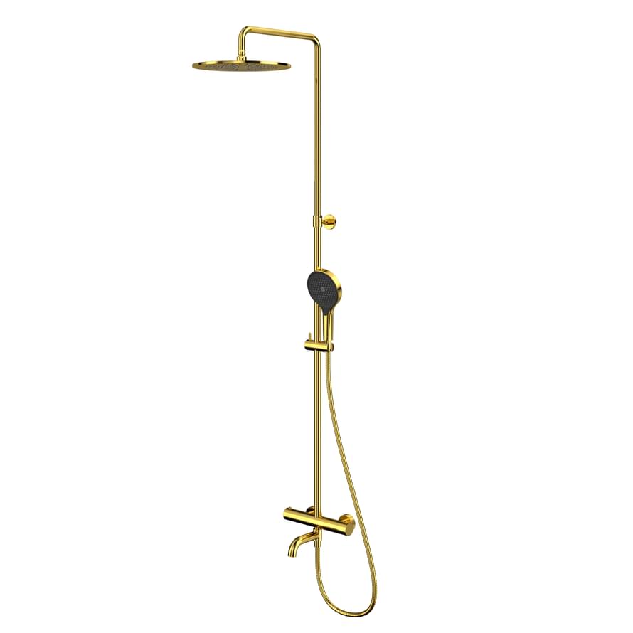 Плитка Whitecross Y Душевая система Y с термостатом верхним душем 300 мм и круглой лейкой золото  поверхность глянец