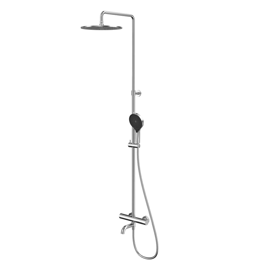 Плитка Whitecross Y Душевая система Y с термостатом верхним душем 300 мм и круглой лейкой никель  поверхность брашированная