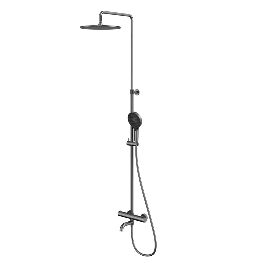 Плитка Whitecross Y Душевая система Y с термостатом верхним душем 300 мм и круглой лейкой оружейная сталь  поверхность брашированная