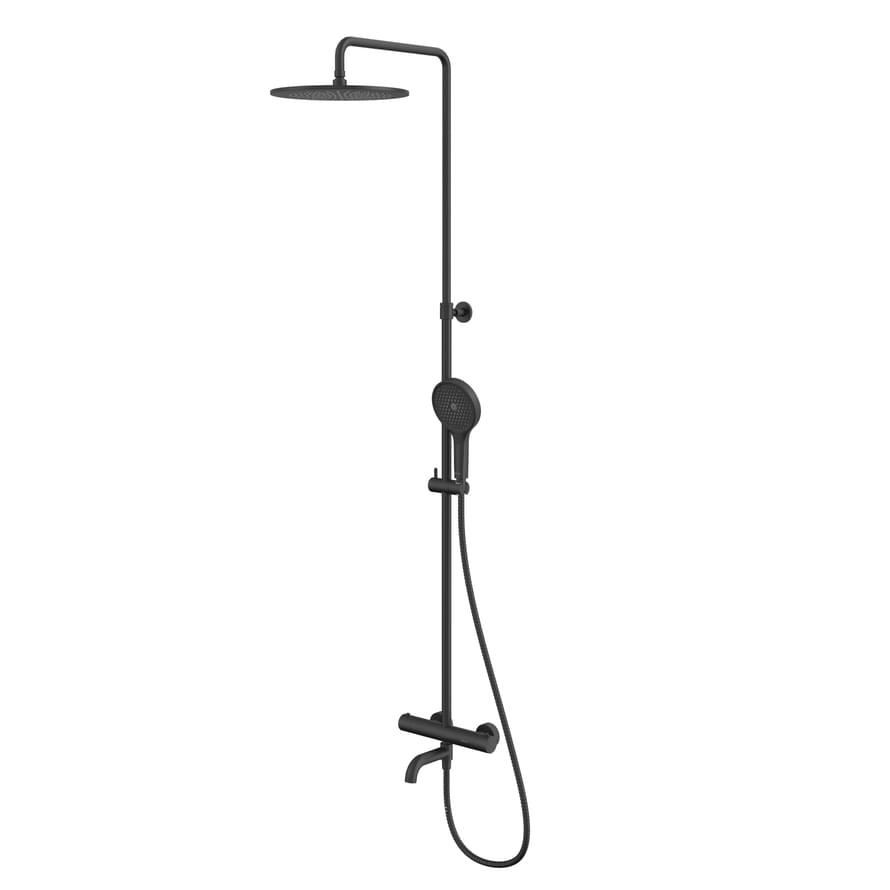 Плитка Whitecross Y Душевая система Y с термостатом верхним душем 300 мм и круглой лейкой черный матовый  поверхность матовая
