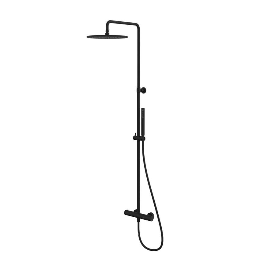 Плитка Whitecross Y Душевая система Y с термостатом верхним душем 300 мм и лейкой без излива черный матовый  поверхность матовая