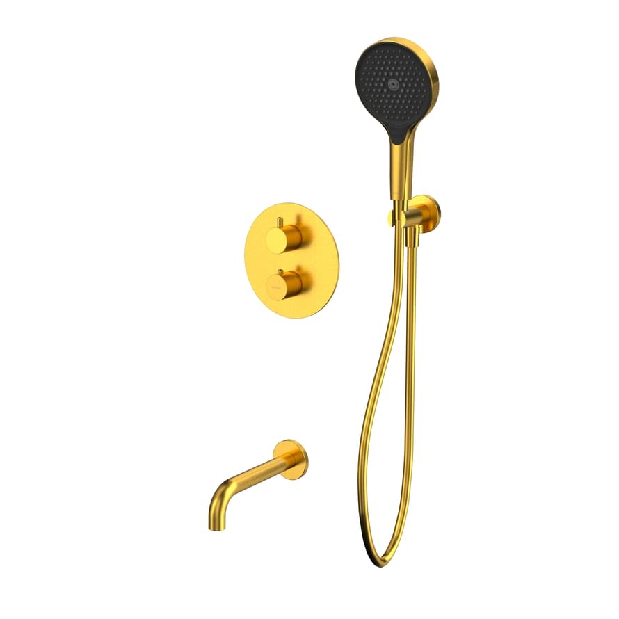 Плитка Whitecross Y Душевая система Y с термостатом для ванны скрытого монтажа c круглой лейкой золото брашированное  поверхность брашированная