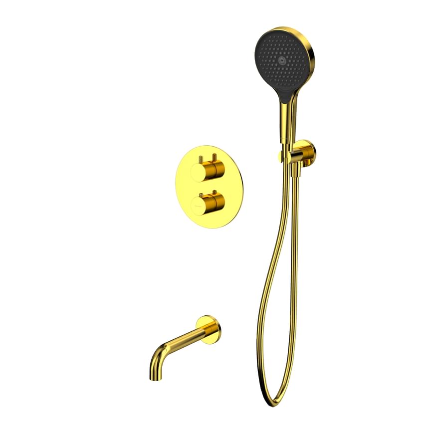 Плитка Whitecross Y Душевая система Y с термостатом для ванны скрытого монтажа c круглой лейкой золото  поверхность глянец