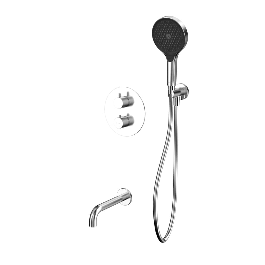 Плитка Whitecross Y Душевая система Y с термостатом для ванны скрытого монтажа c круглой лейкой никель  поверхность брашированная