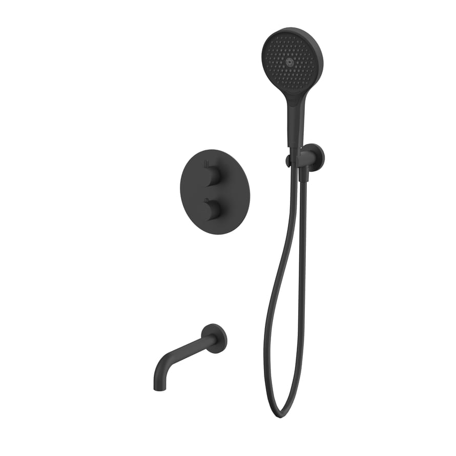 Плитка Whitecross Y Душевая система Y с термостатом для ванны скрытого монтажа c круглой лейкой черный матовый  поверхность матовая