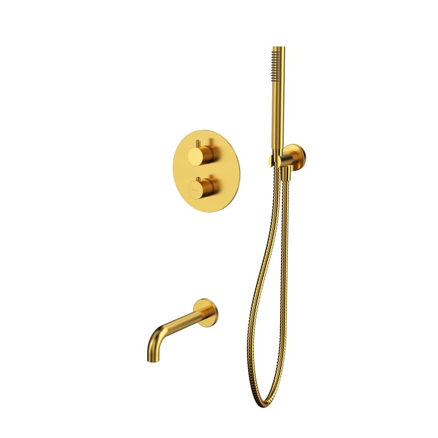 Плитка Whitecross Y Душевая система Y с термостатом для ванны скрытого монтажа золото брашированное  поверхность брашированная