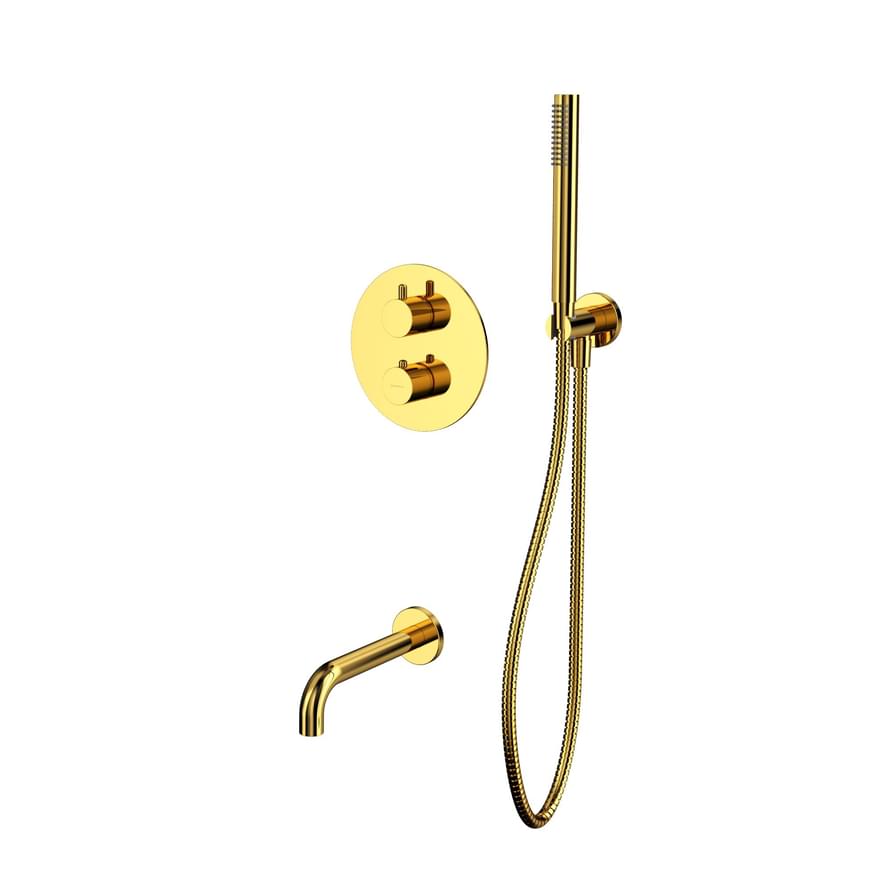 Плитка Whitecross Y Душевая система Y с термостатом для ванны скрытого монтажа золото  поверхность глянец