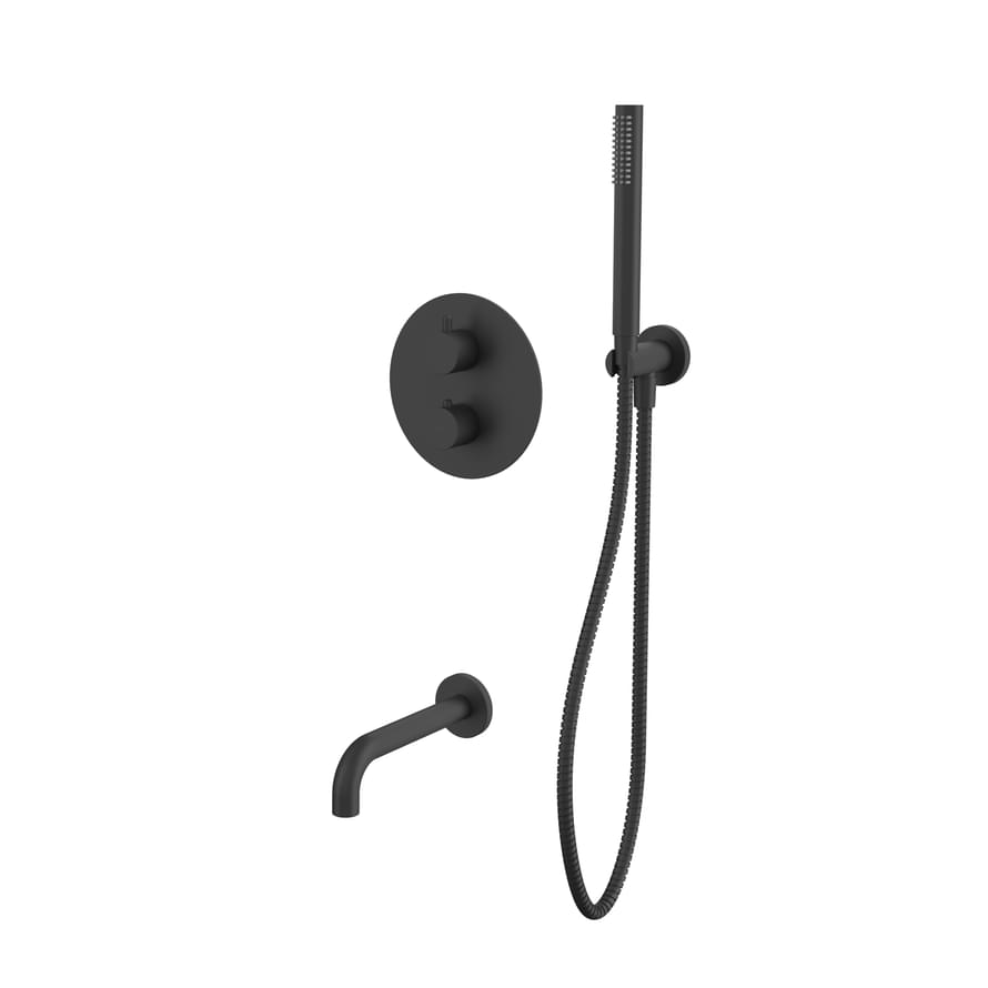 Плитка Whitecross Y Душевая система Y с термостатом для ванны скрытого монтажа черный матовый  поверхность матовая