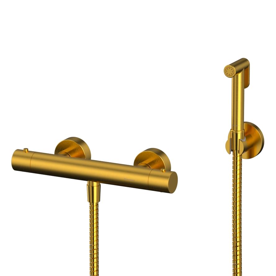 Плитка Whitecross Y Смеситель Y термостат с гигиеническим душем золото брашированное  поверхность брашированная