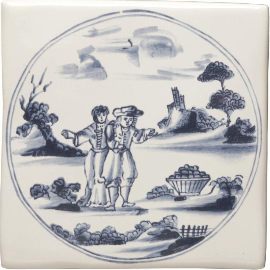 Winchester Classic Delft Figures In A Landscape Couple With Basket 12.7x12.7