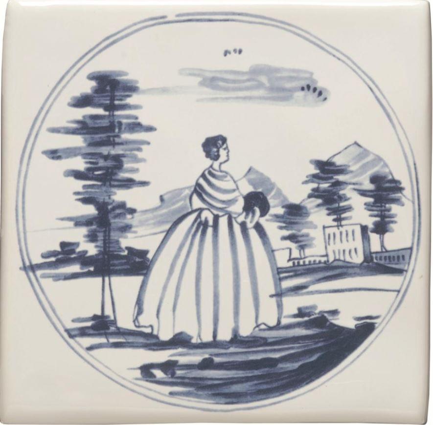 Winchester Classic Delft Figures In A Landscape Lady And Mansion 12.7x12.7