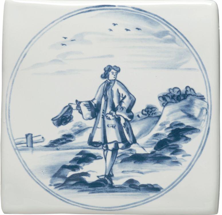 Winchester Classic Delft Figures In A Landscape Man With Hat 12.7x12.7