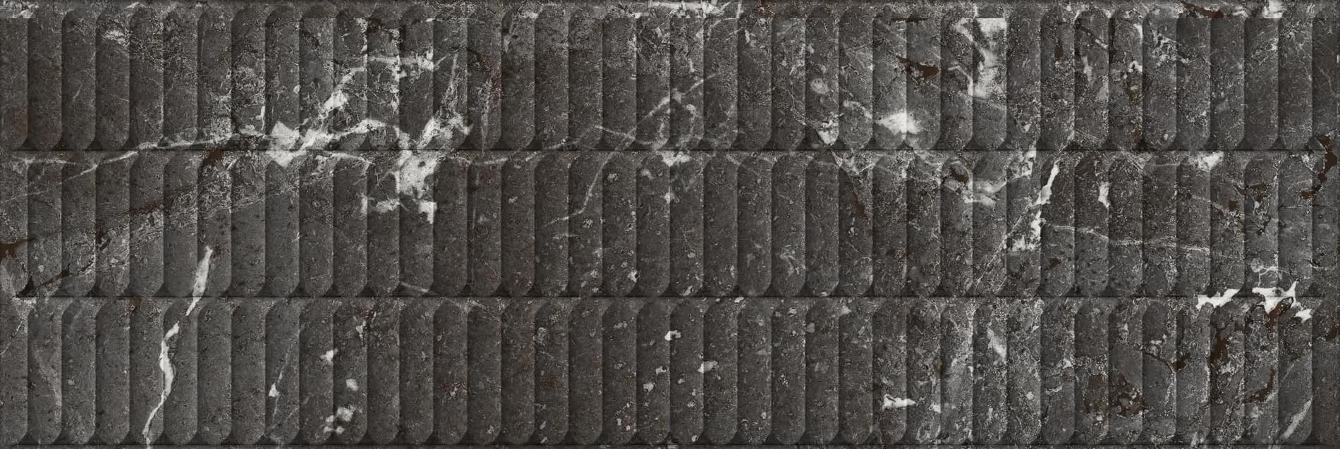 Плитка Керама Марацци Тубкаль Чёрный Глянцевый Структура Обрезной 30x89.5 см, поверхность глянец, рельефная