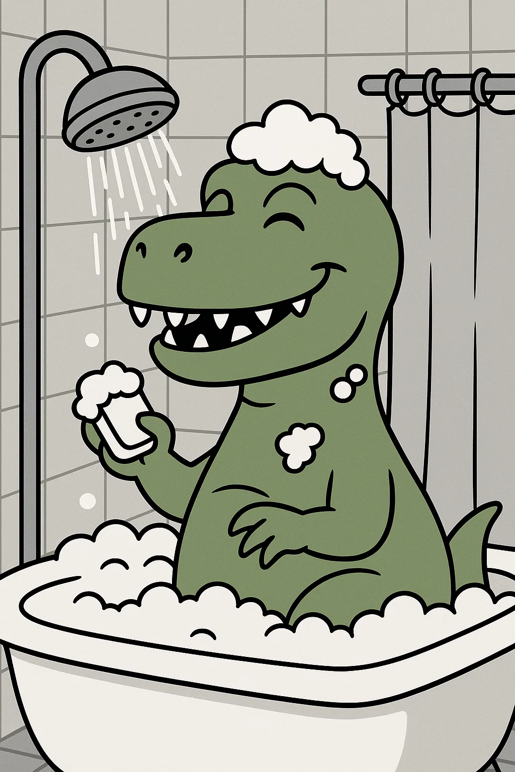 Dino in Shower